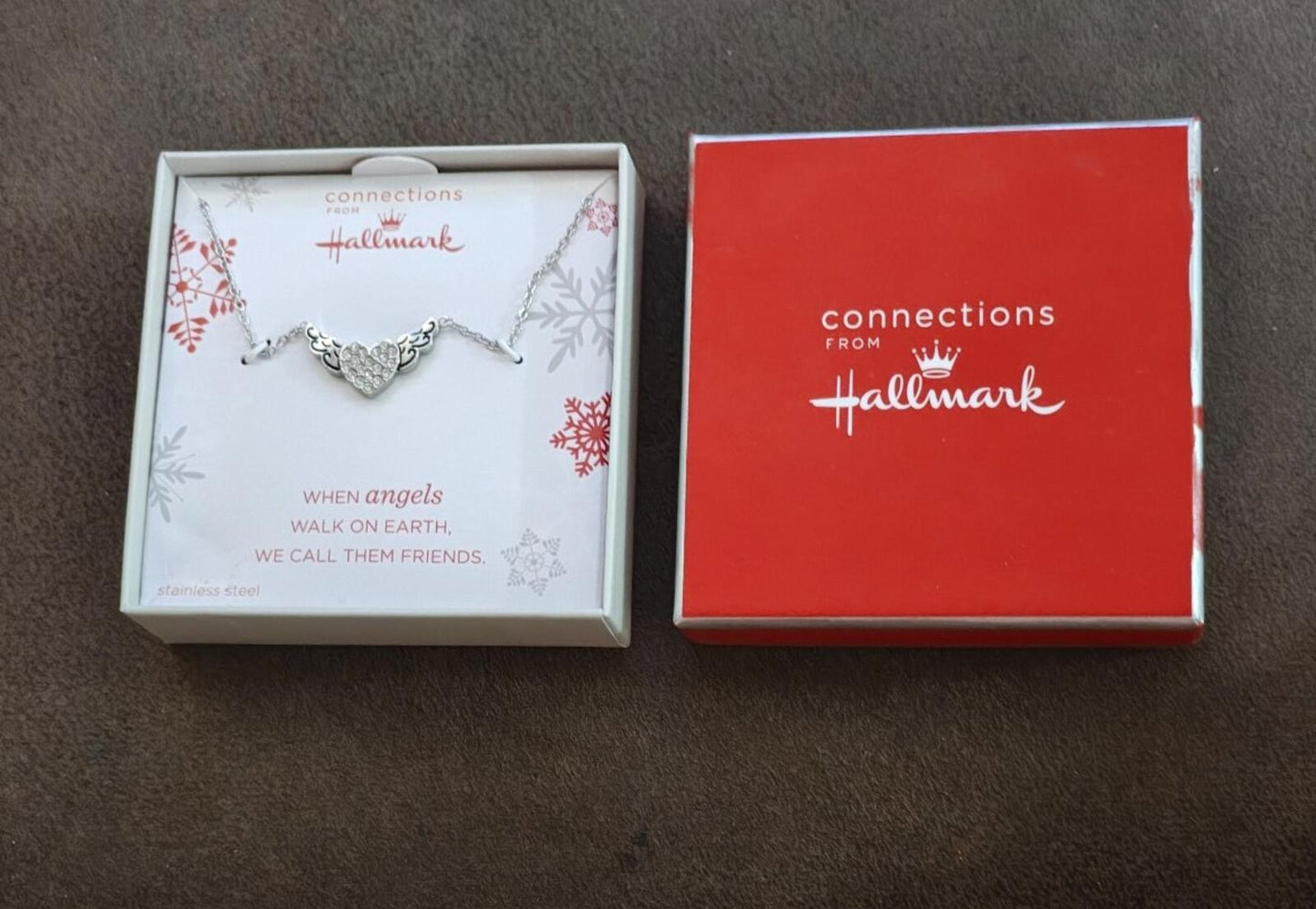 Connections From Hallmark Stainless Steel Heart & Angel Wings Necklace.