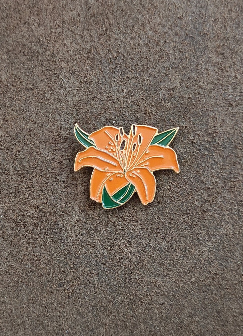 Colorful PinMart's Orange Tiger Lily Flower Enamel Gold Tone Pin