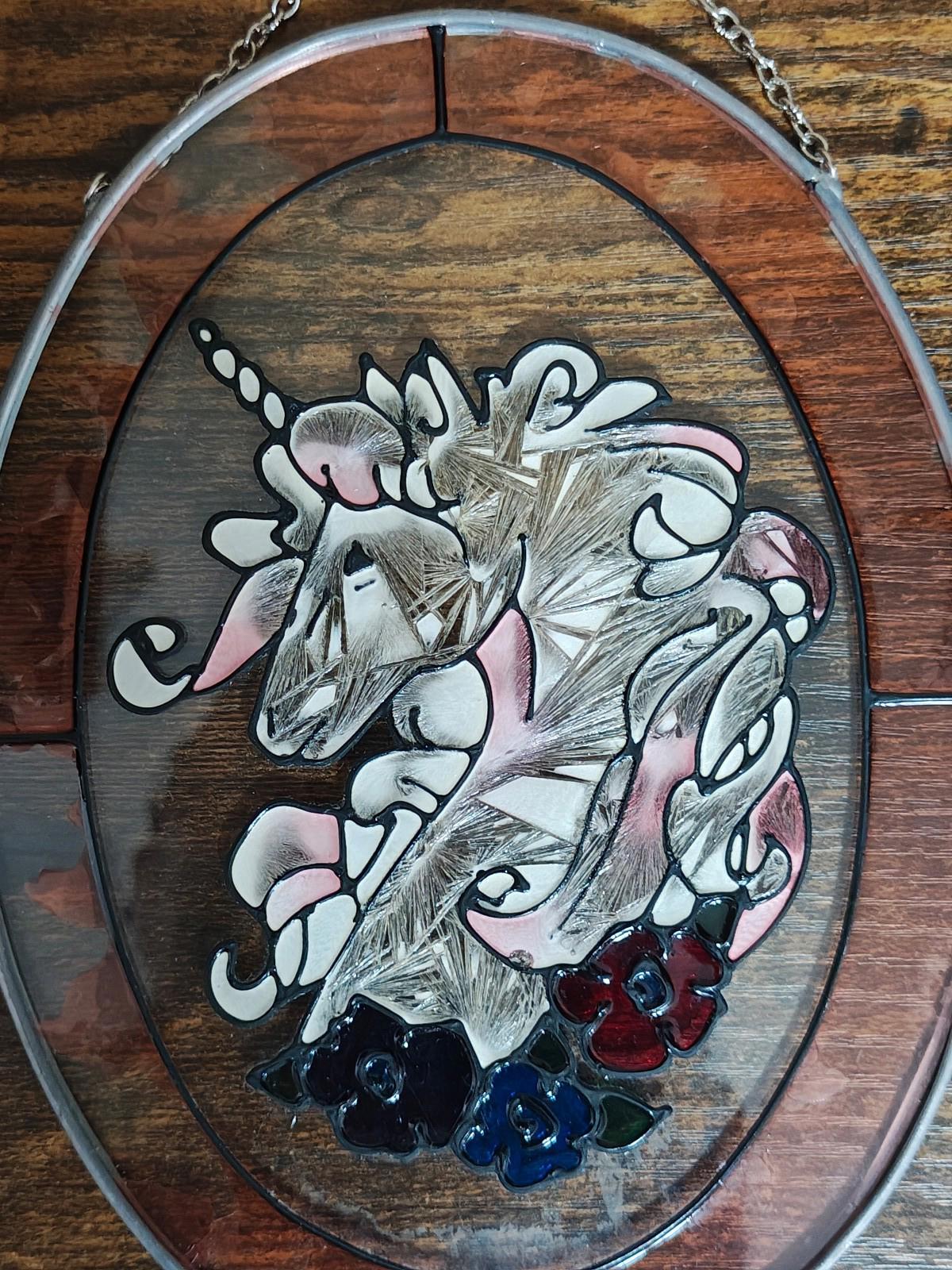 1987 Joan Baker Designs Stained Glass Unicorn Suncatcher