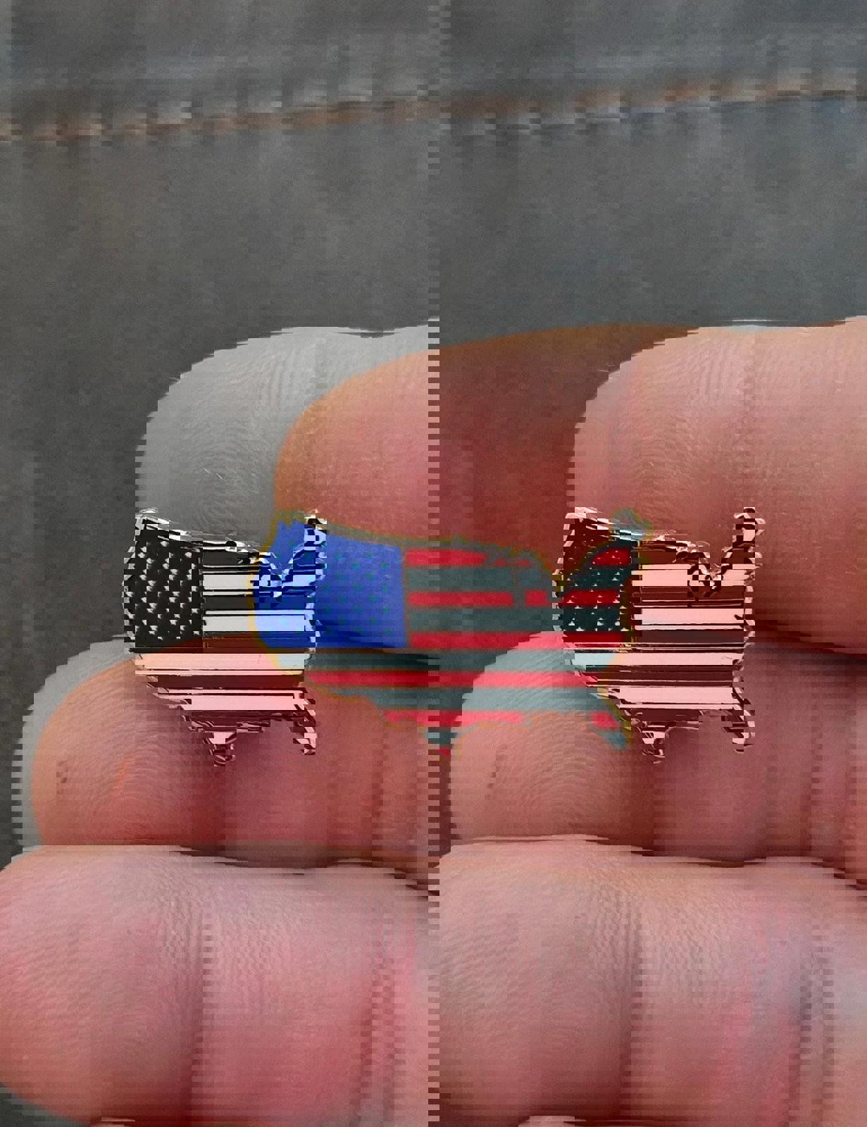 1980s United States Map Flag Gold Tone Enamel Pin