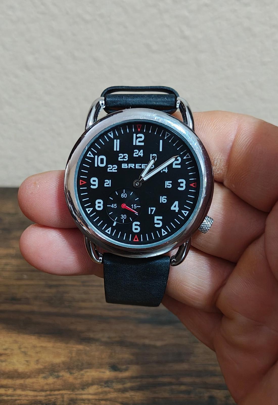 Cool Breed Regulator Leather-Band Black Dial Mens Watch With Second Sub-Dial