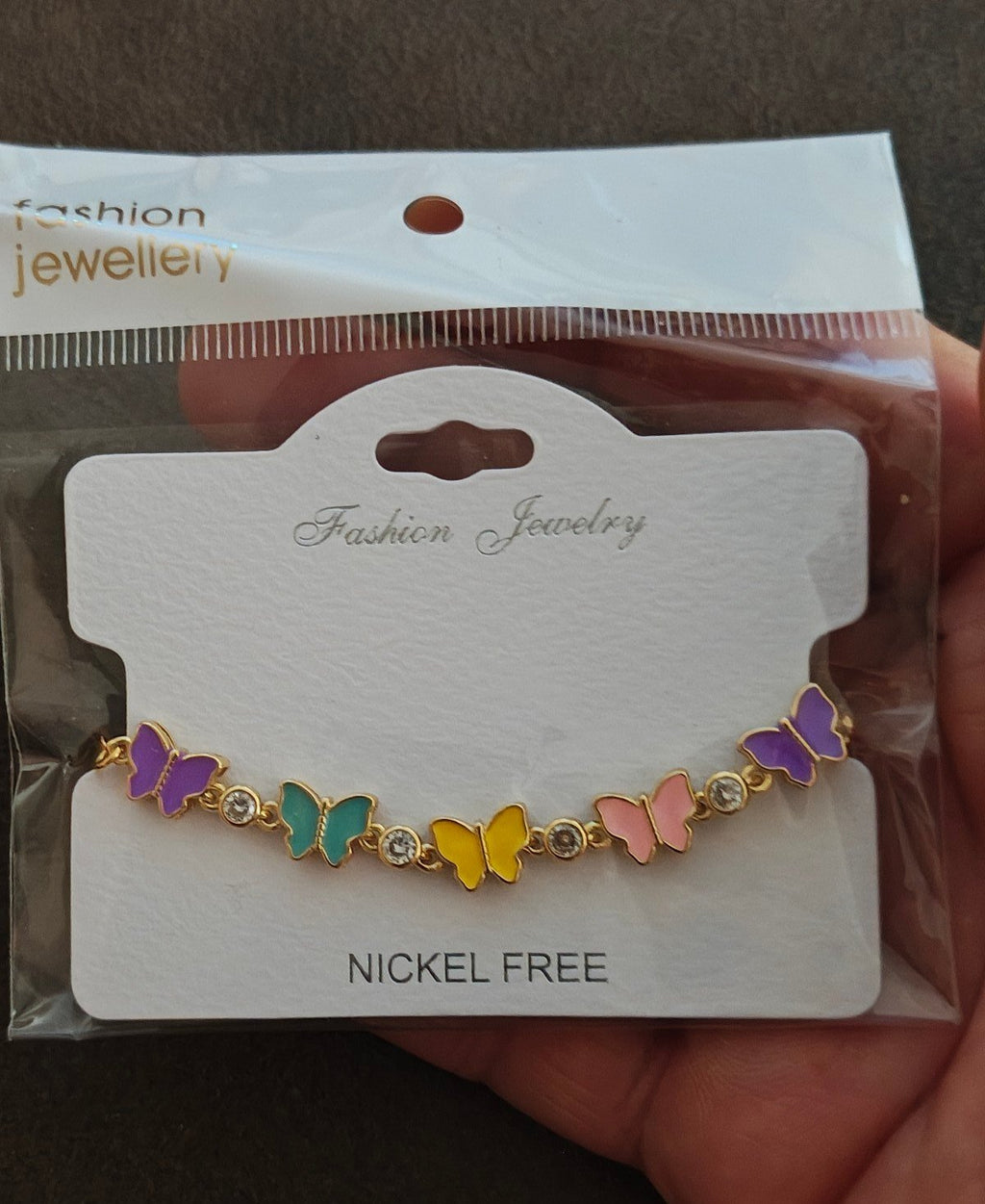Gold Tone Enamel Butterfly Charm Bracelet New.