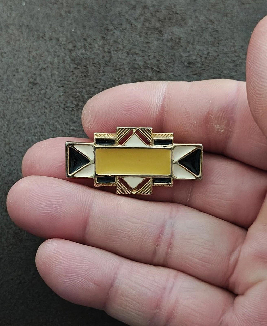 1980s Art Deco Style Geometric Enamel Brooch Pin