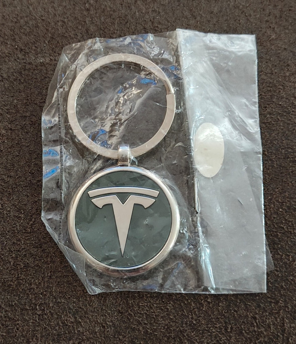 Tesla Logo Chrome & Black Background Keychain