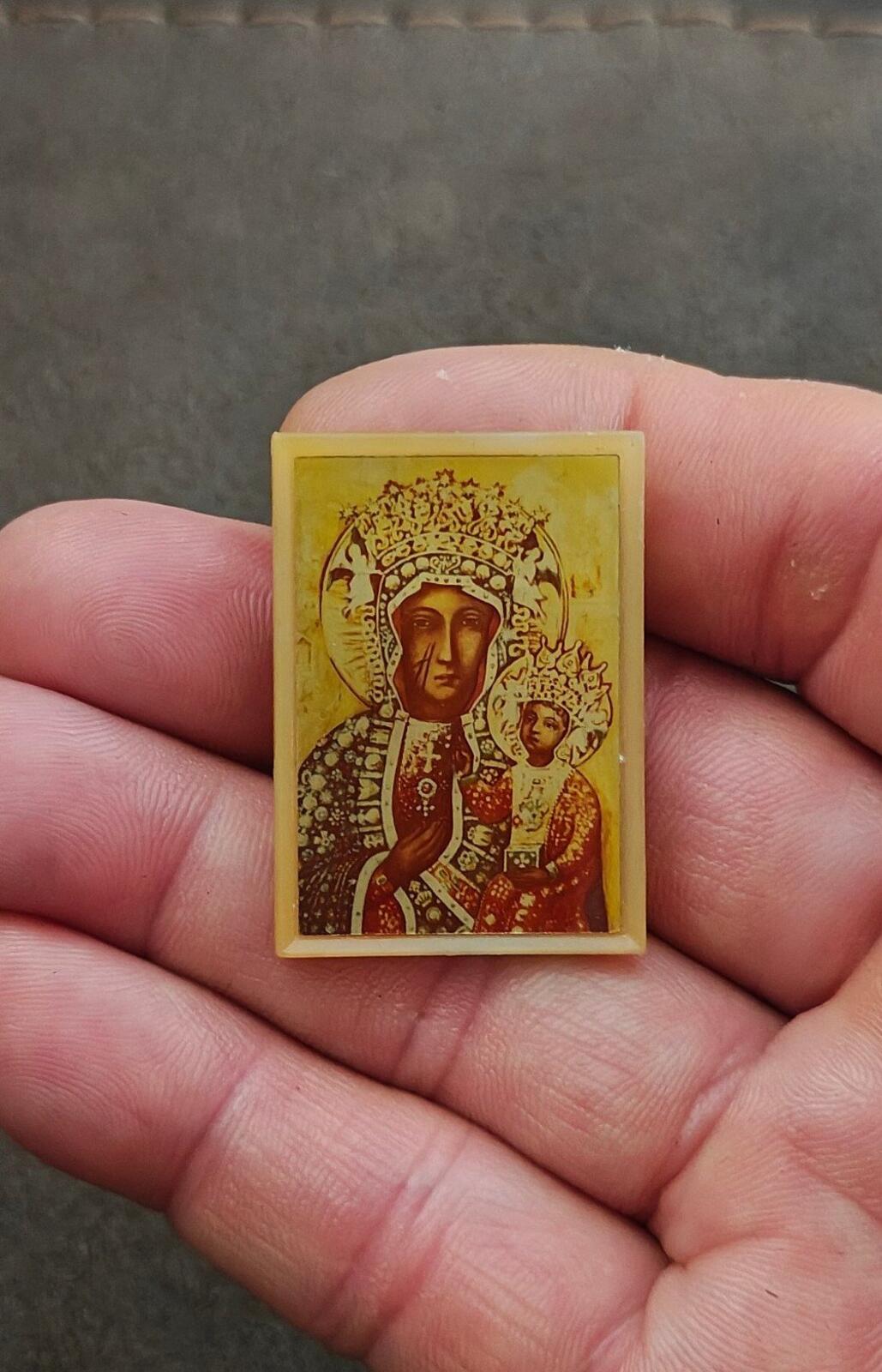 Vintage Black Madonna of Częstochowa" Plastic Brooch