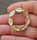 1960s Gerry's Gold Tone Textured Leaf Wreath Brooch