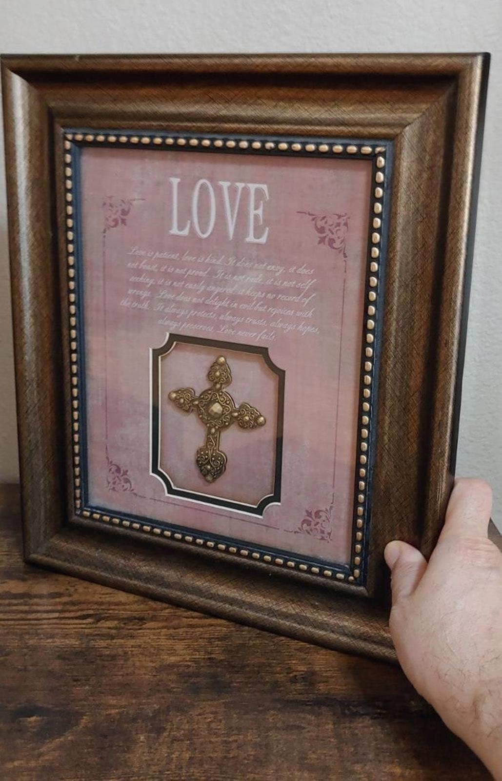 Vintage Love Inspirational Stunning Mounted Cross in Frame