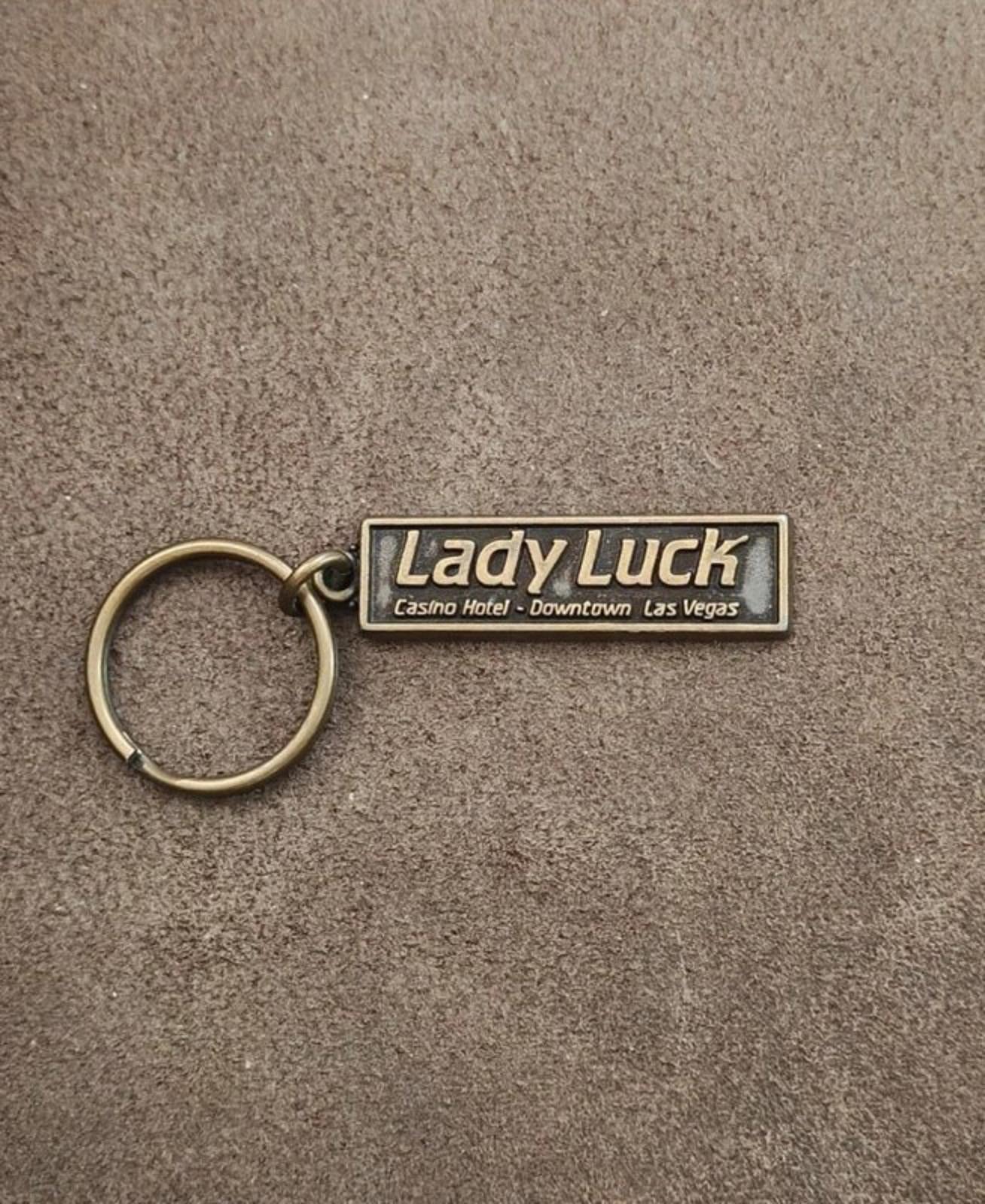 1980s Vintage Lady Luck Casino Hotel Downtown Las Vegas Brass Keychain