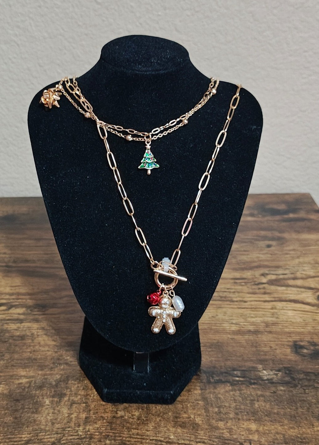Retired Gold Tone Christmas Charm Layered Necklace NWT