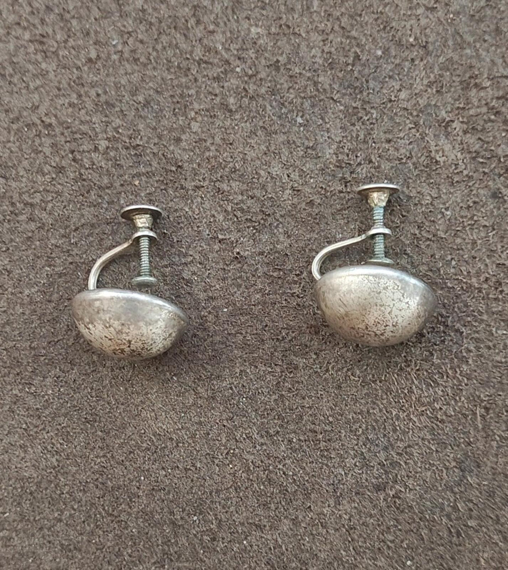 1950s/60s Sterling Silver Ball Screwback Clip On Stud Earrings