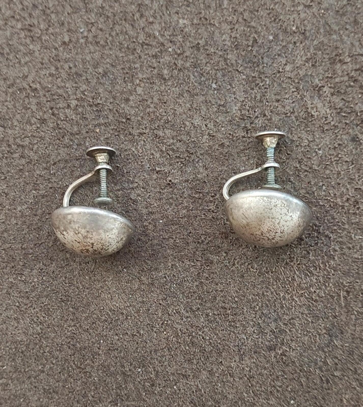 1950s/60s Sterling Silver Ball Screwback Clip On Stud Earrings