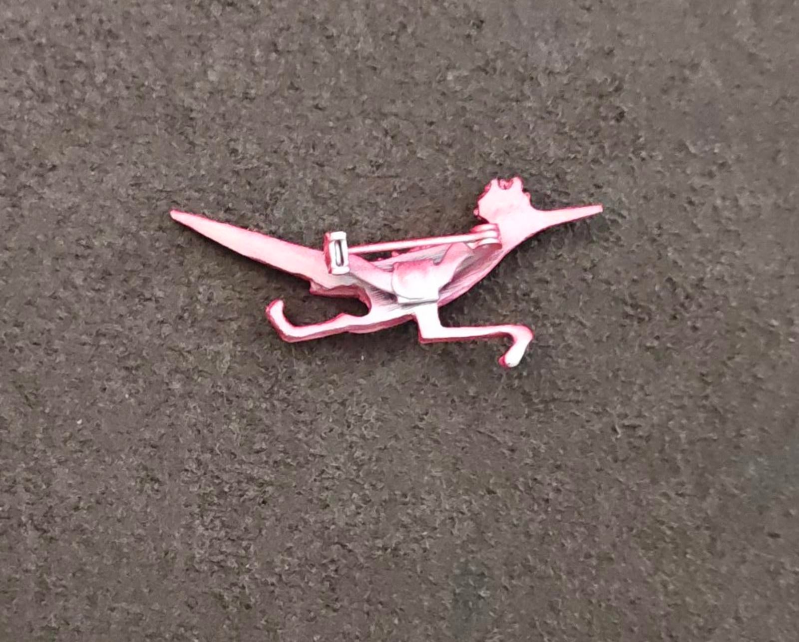 1980s Metal Red Enamel Roadrunner Brooch