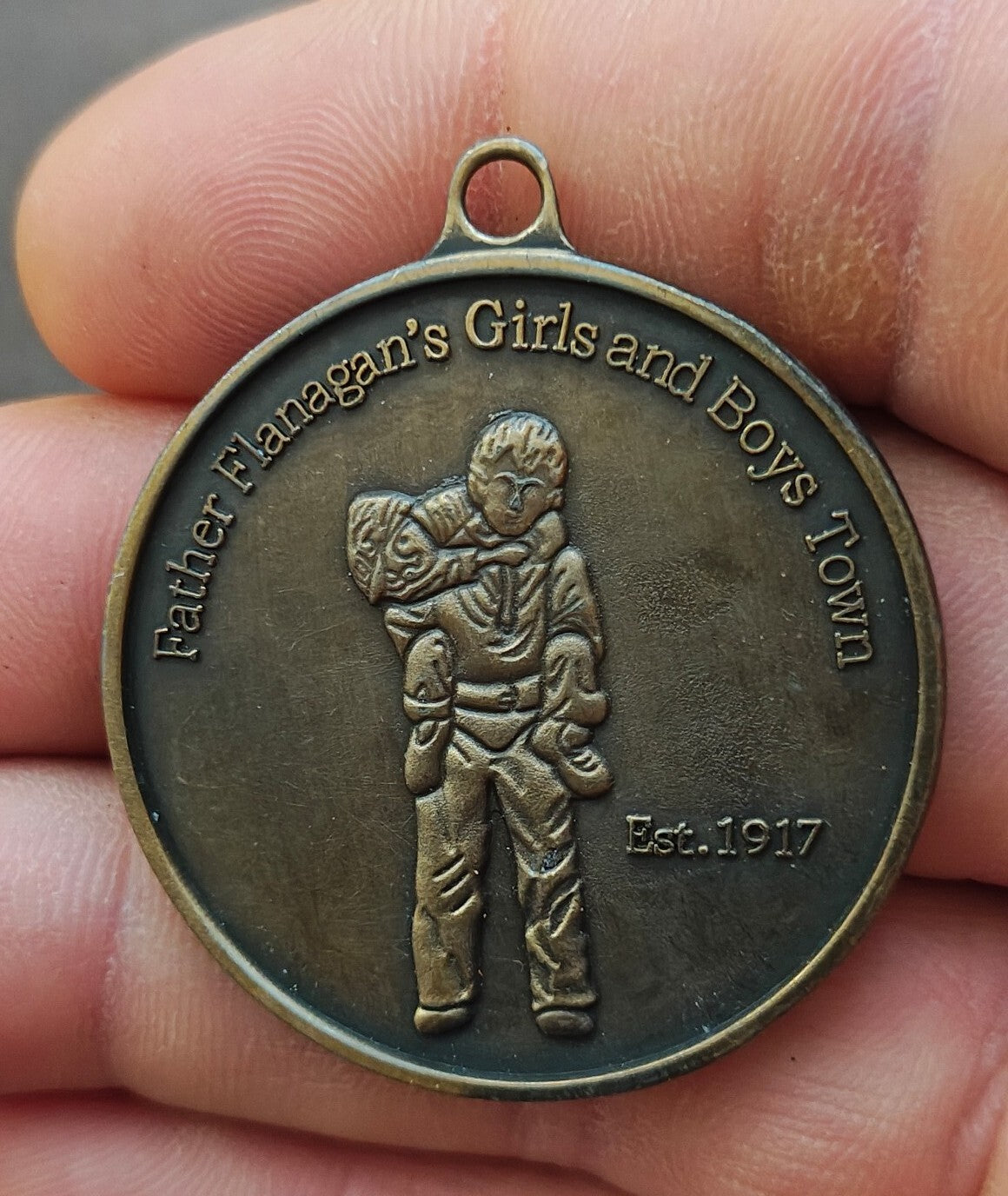 1990s Father Flanagan's Boys & Girls Town Silver Tone Medallion/Pendant