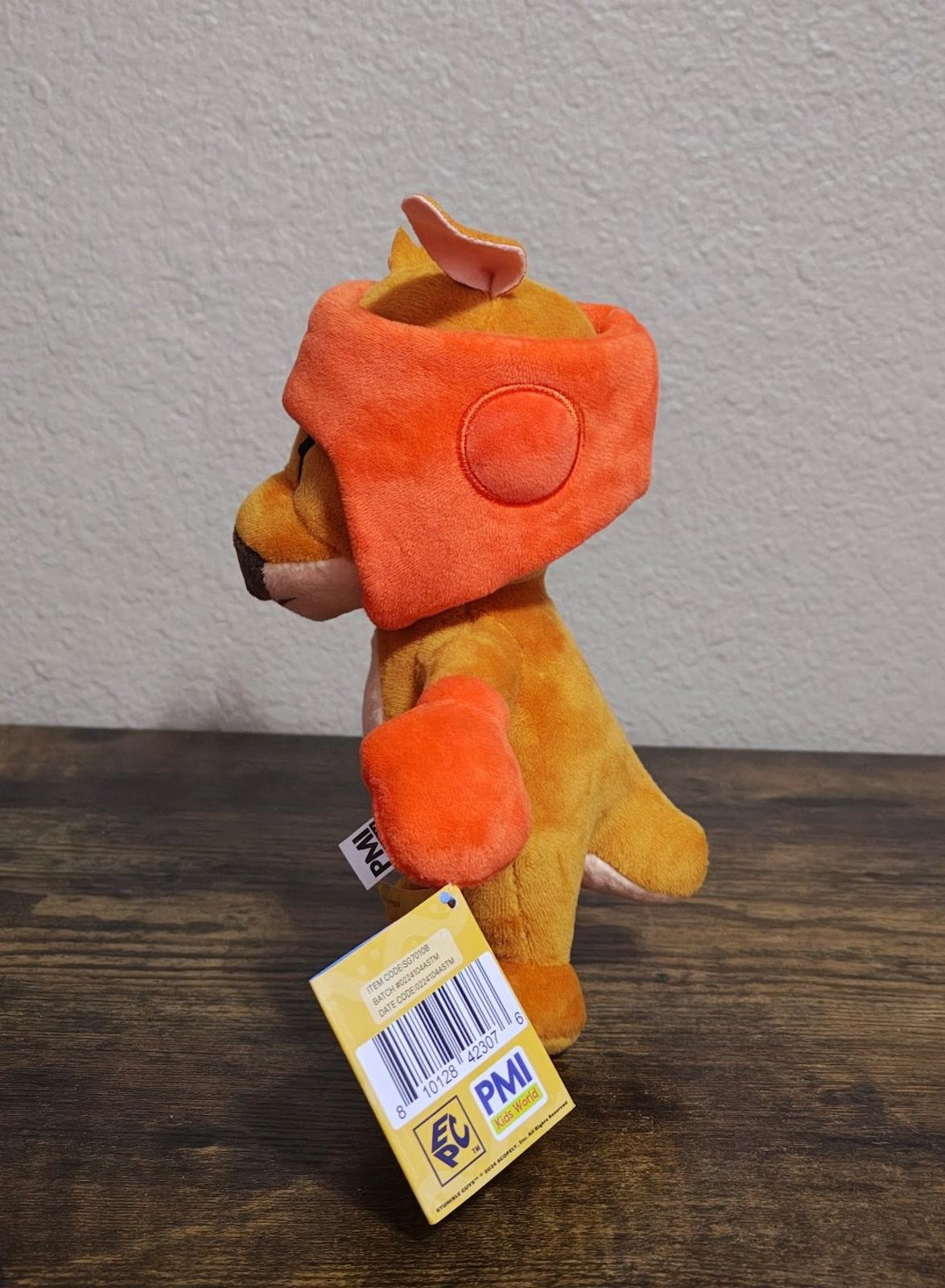 8-inch Stumble Guys boxing roo plush kangaroo in side view, hanging barcode tags