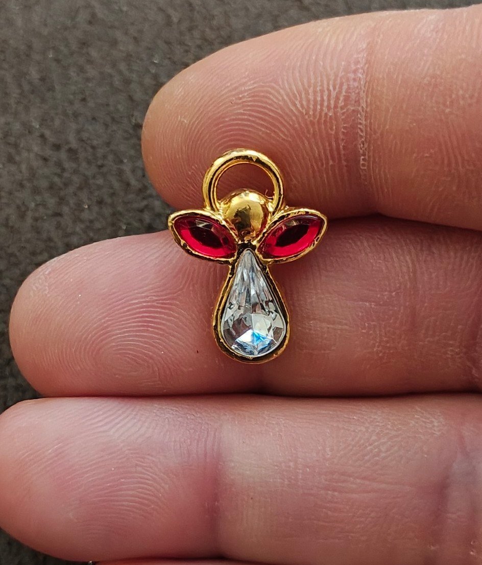 1990s Gold Angel Pin With Red & Clear Rhinestones