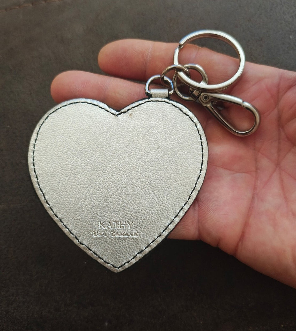 2000s Kathy Van Zeeland Studded Leather Heart Purse Charm Keychain