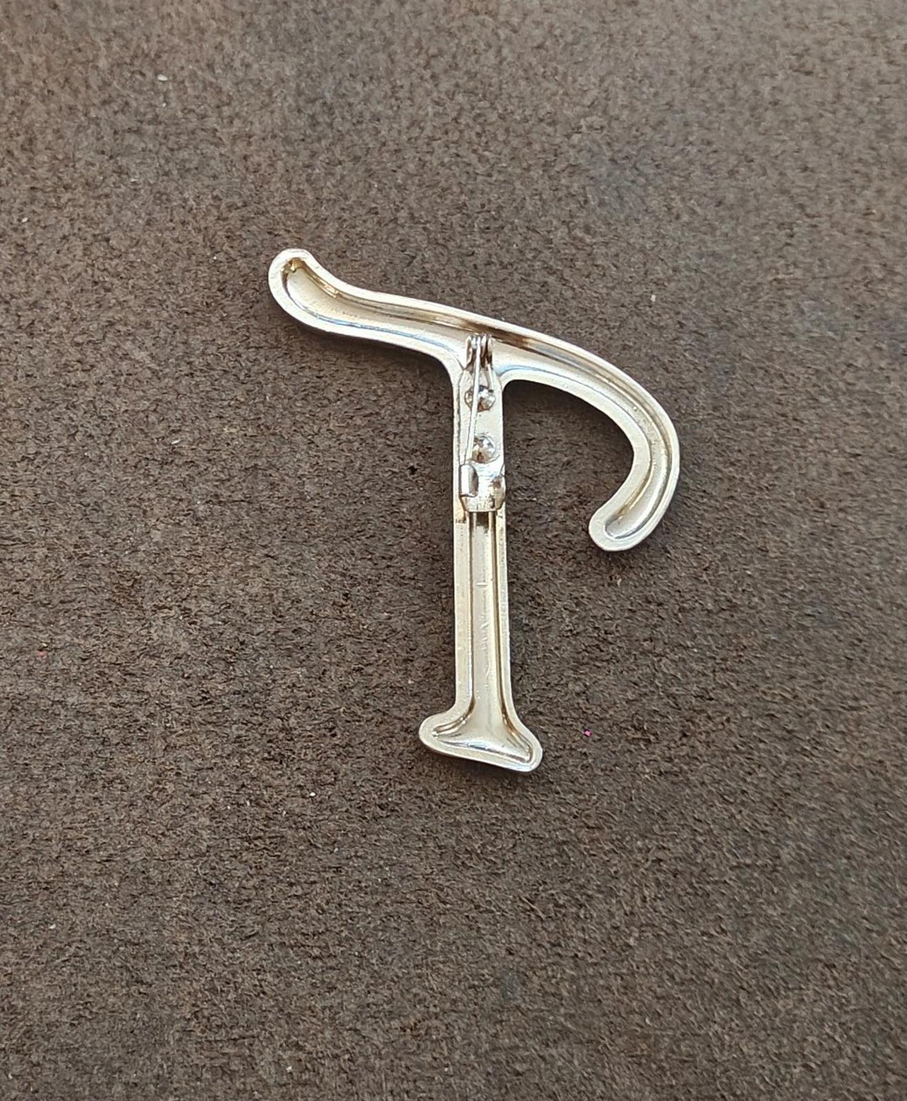 1980s Monogram Initial Letter T Silver Tone Pin/Brooch