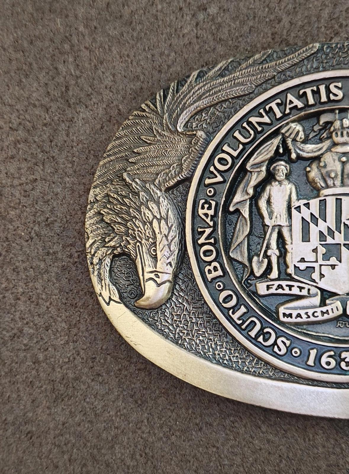 1980's ADM Solid Brass Maryland State Seal Belt Buckle First Edition No. 43