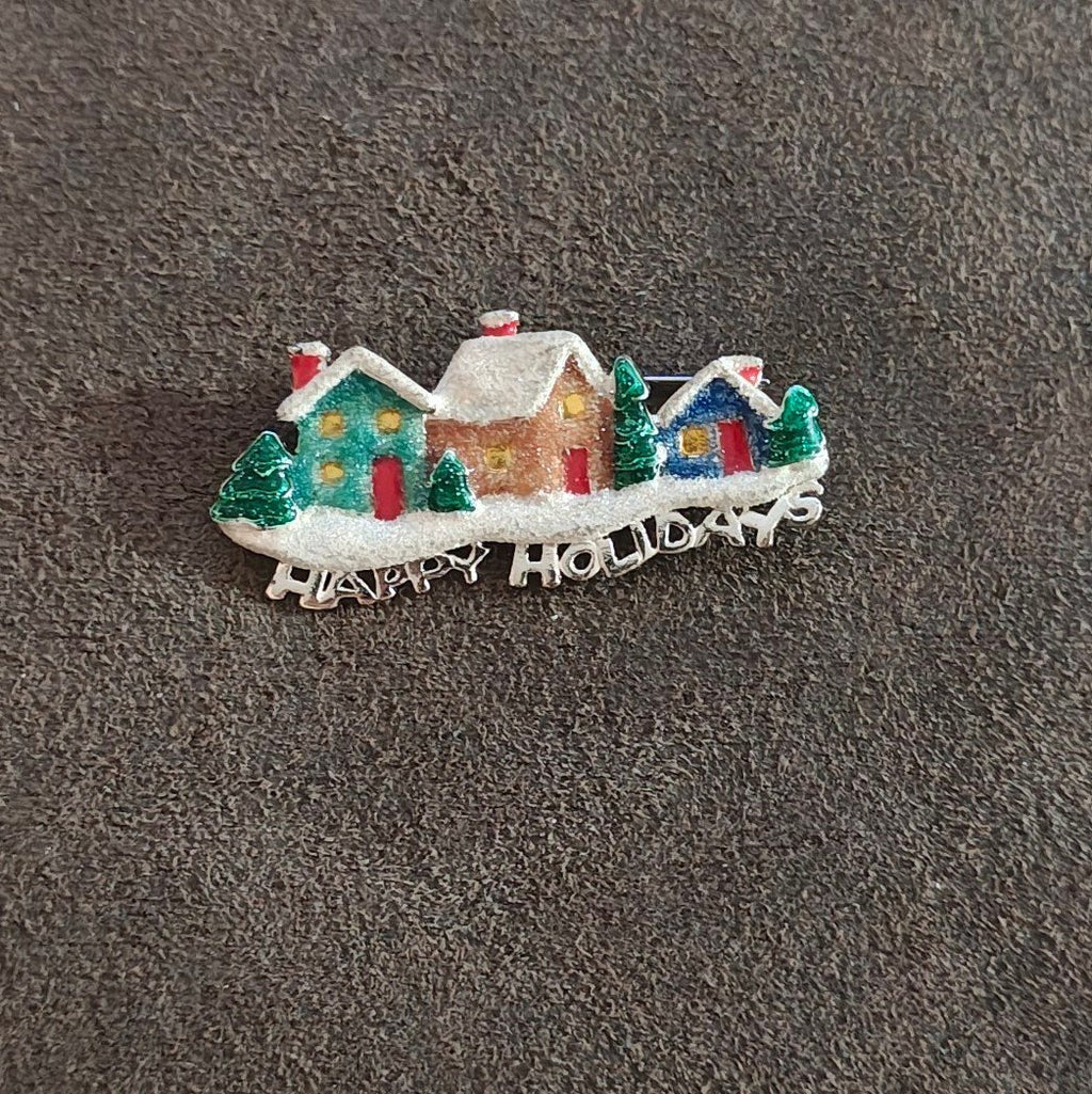 1980s Danecraft Happy Holidays Christmas Village Pin