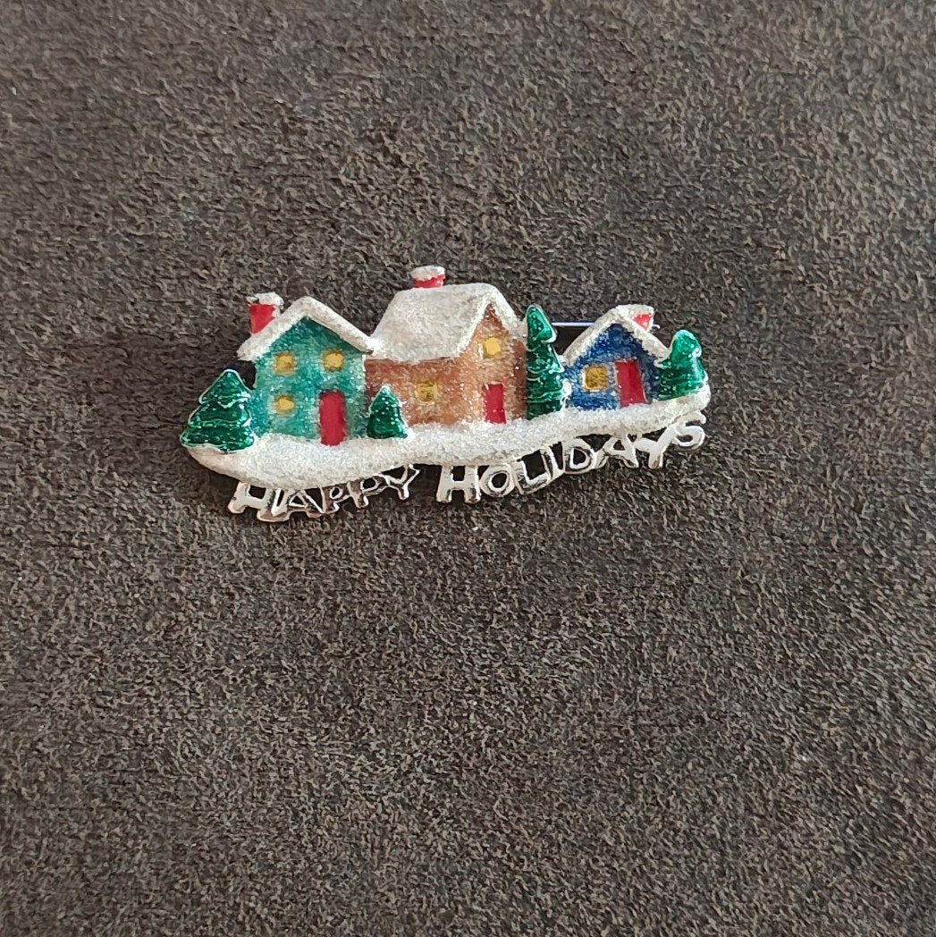 1980s Danecraft Happy Holidays Christmas Village Pin