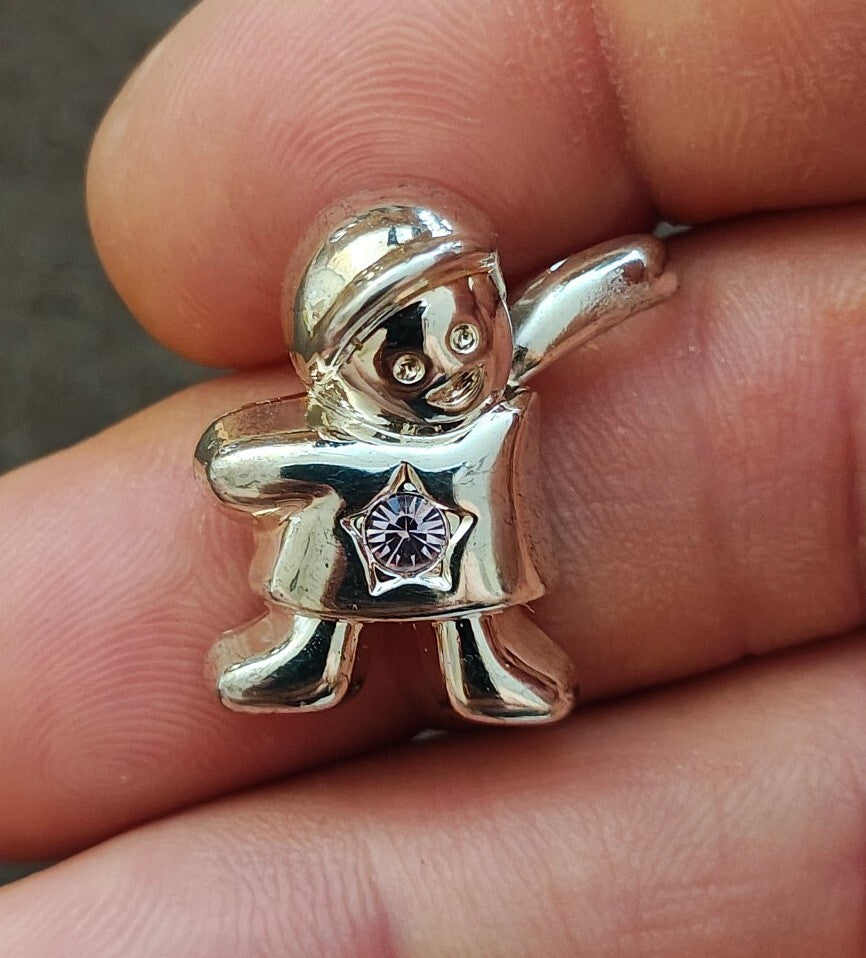 1990s Signed Best Silver Tone Schoolboy Pendant