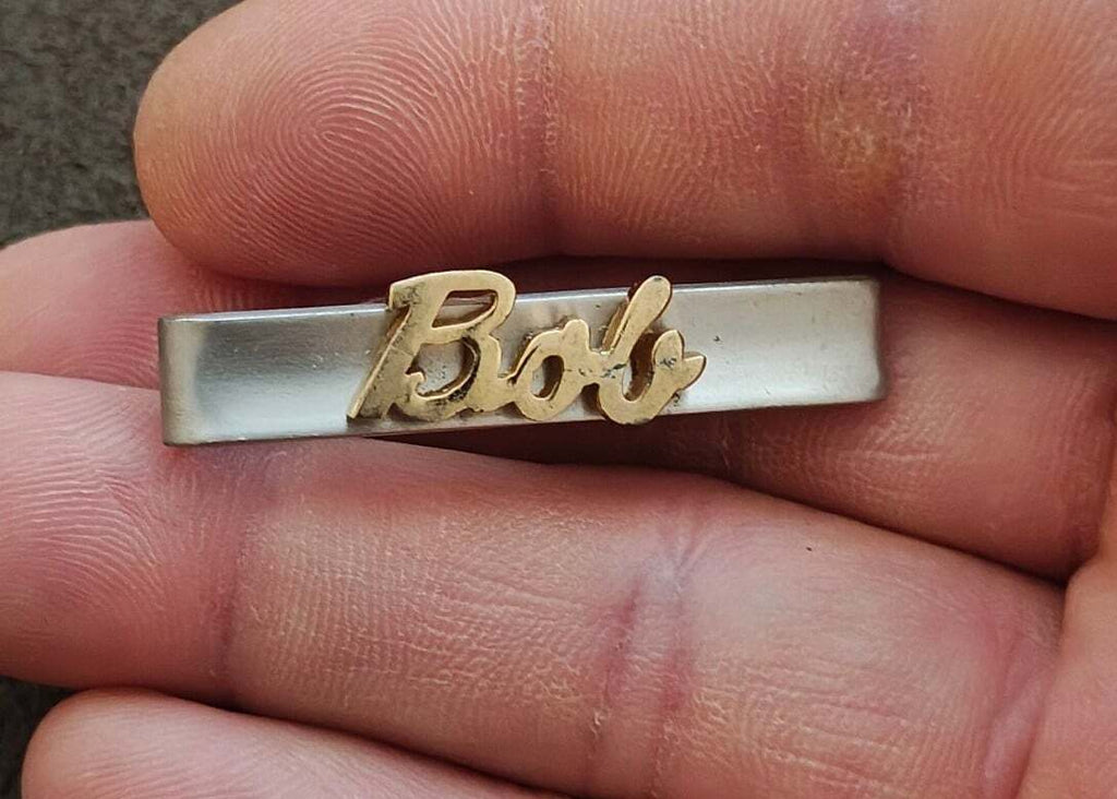 1950s/60s Rare Signed Swank Two Tone 3D Name "Bob" Tie Clip