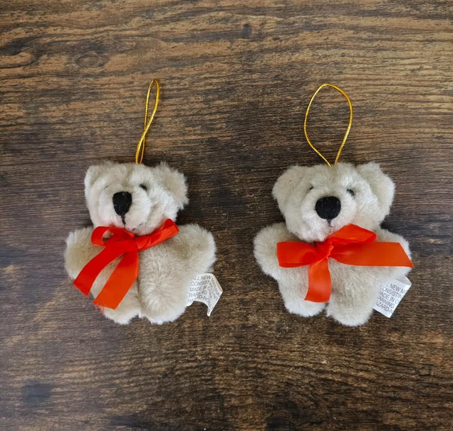 1980s Vintage Set Of Two Mini Plush Teddy Bear Ornaments