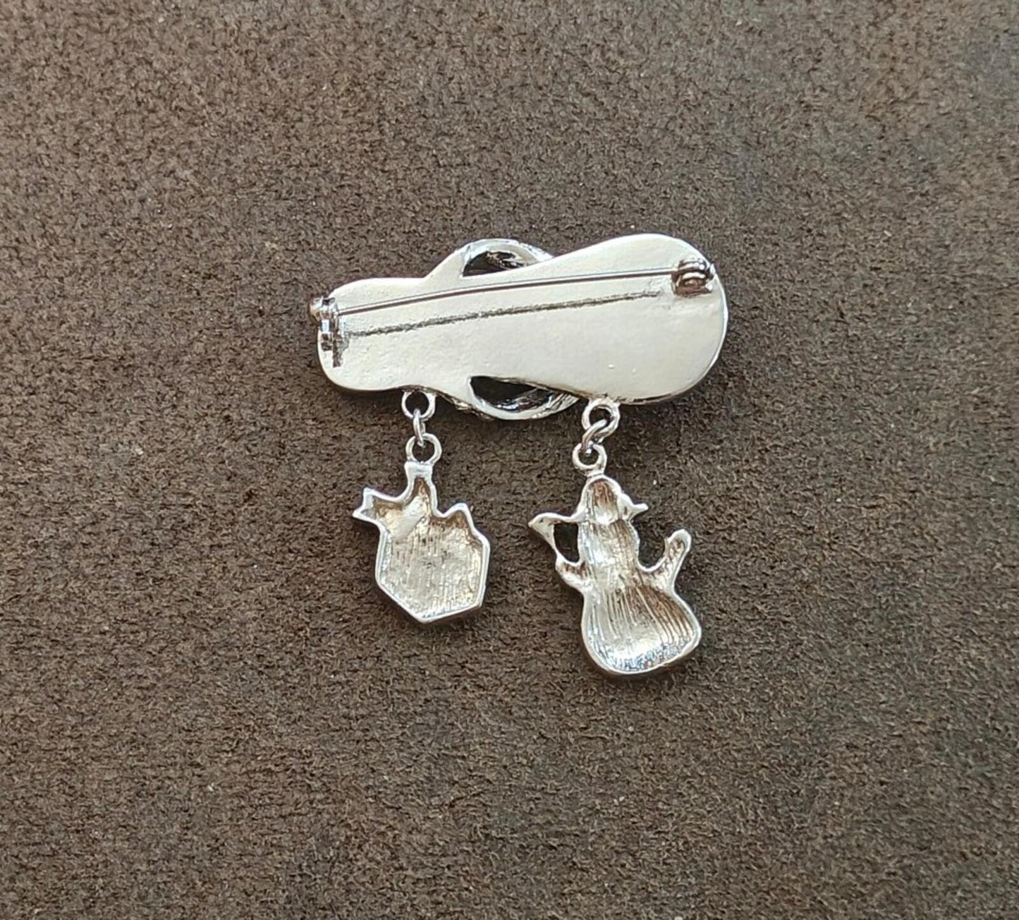 90s Silver Tone Flip Flop With Dangling Charms Enamel & Rhinestones  Brooch