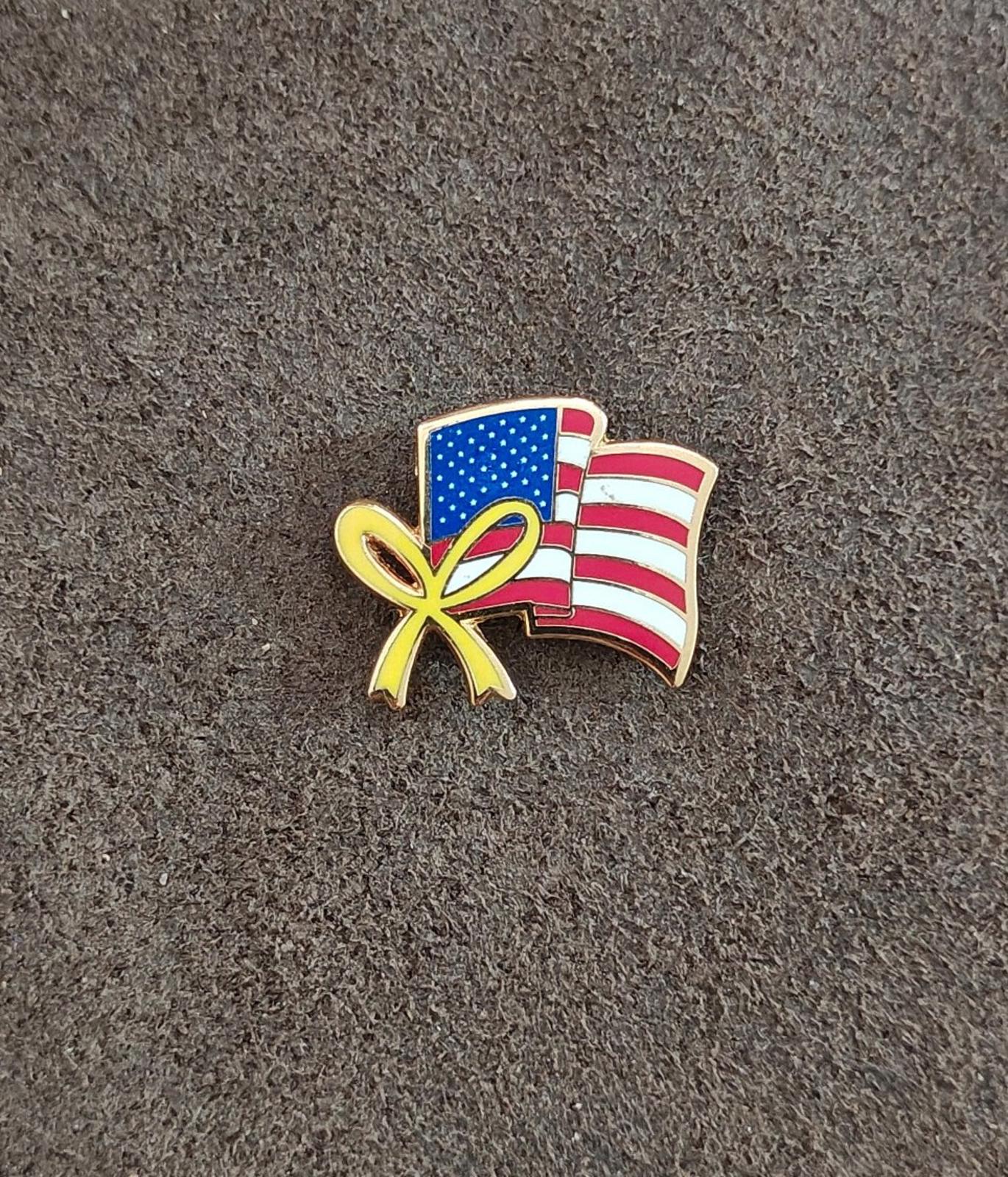 1980's Wavy American Flag With Yellow Ribbon Gold Tone Pin