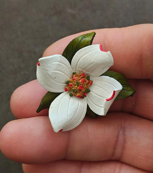 1980s Handcrafted Leather Dogwood Flower Brooch