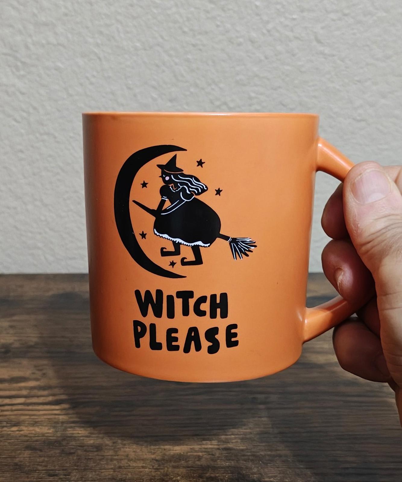 Cool Witch Please Halloween Witch Stoneware 16 oz Double Sided Orange Mug.