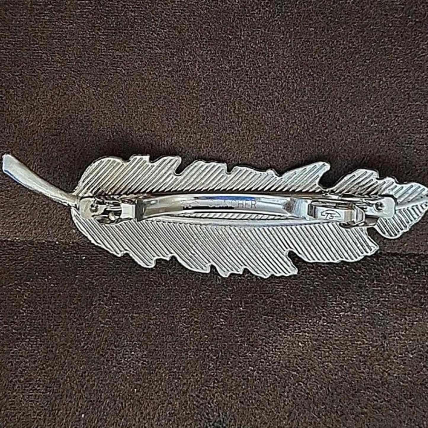 1980s Silver Tone Feather Leaf Hair Barrette Hair Clip