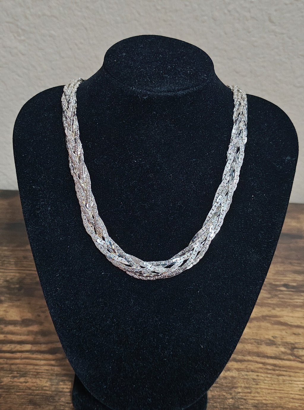 1980s Silver Tone Multi Strand Braided Herringbone Necklace