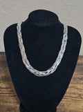 1980s Silver Tone Multi Strand Braided Herringbone Necklace