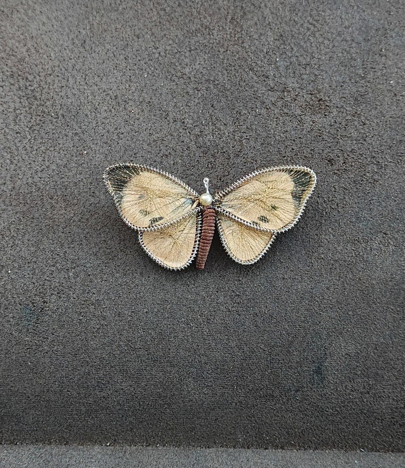 1960s Bavarian West Germany Spun Wire and Paper Butterfly Brooch Pin