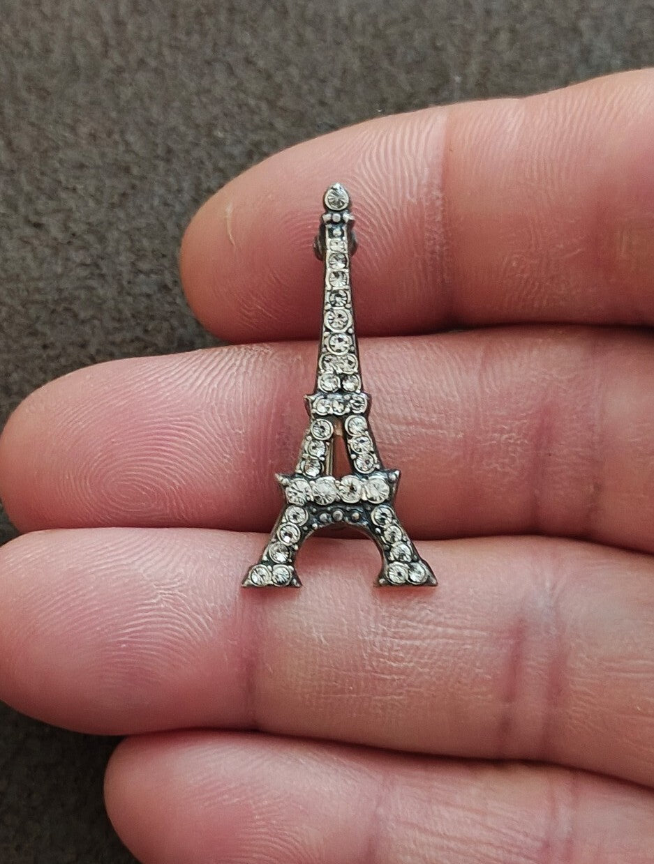 Sparkling Crystal Rhinestones Eiffel Tower Silver Tone Brooch Pin