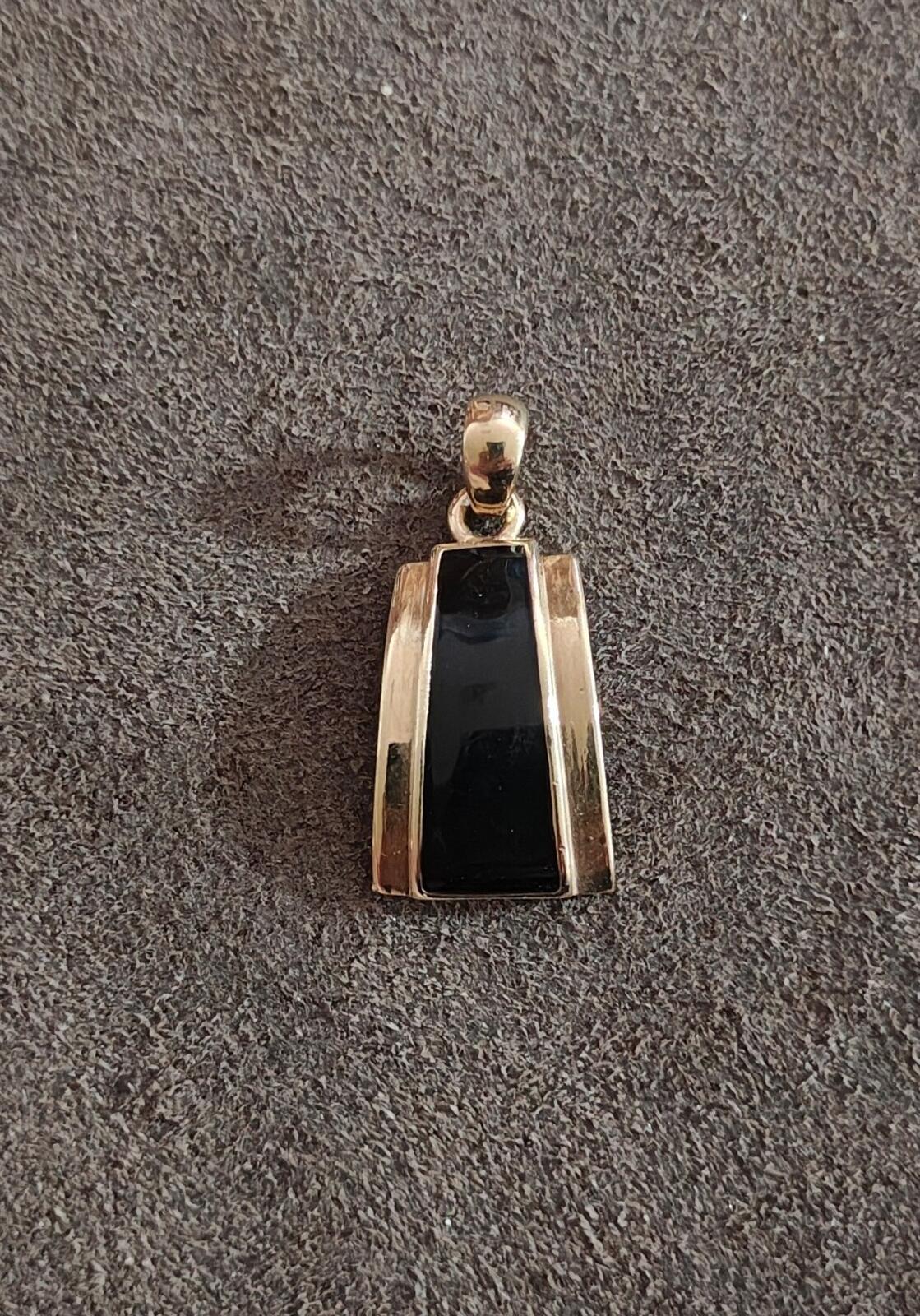 Signed Lia Sophia Refined Black Enamel Gold-Tone Slide Pendant