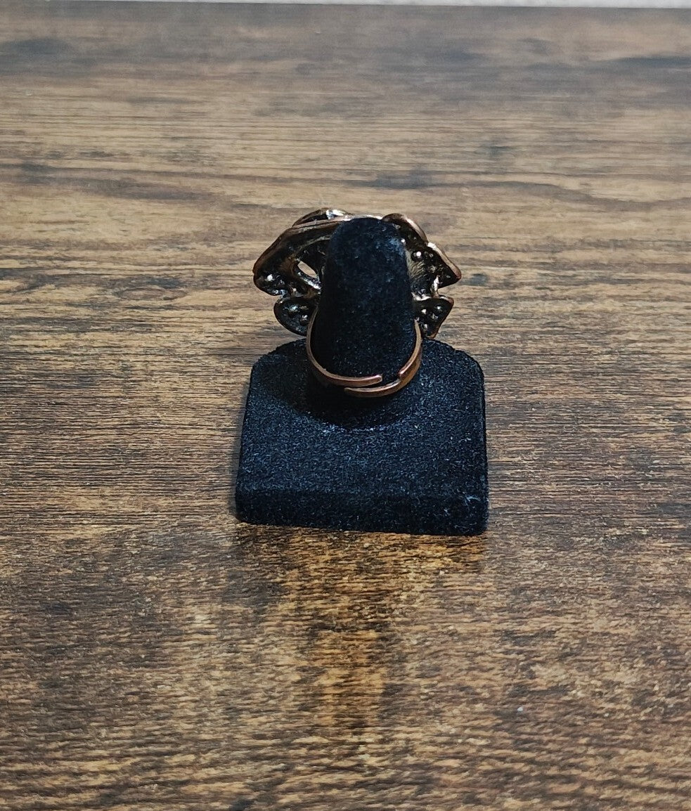 Three Dimensional Vintage Style Red Enamel Rose Statement Adjustable Ring.