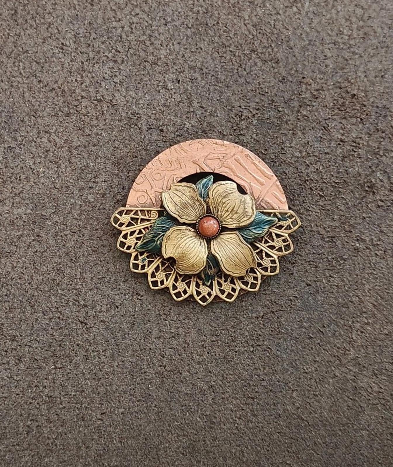 1980s Handcrafted Silver Forest Dogwood Brooch