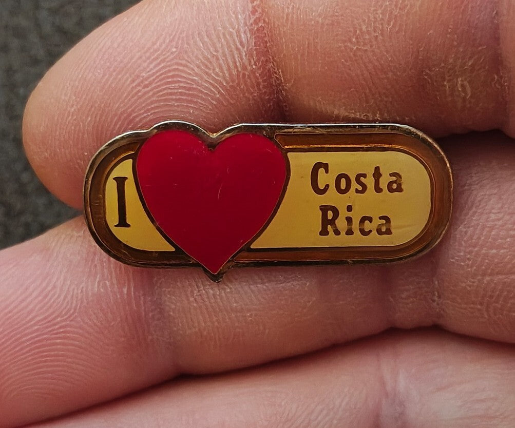 1980s I Love Costa Rica Travel Souvenir Gold Tone Enamel Pin