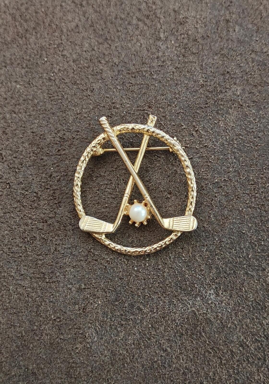 1980s Signed FAM Gold Tone Golf Brooch