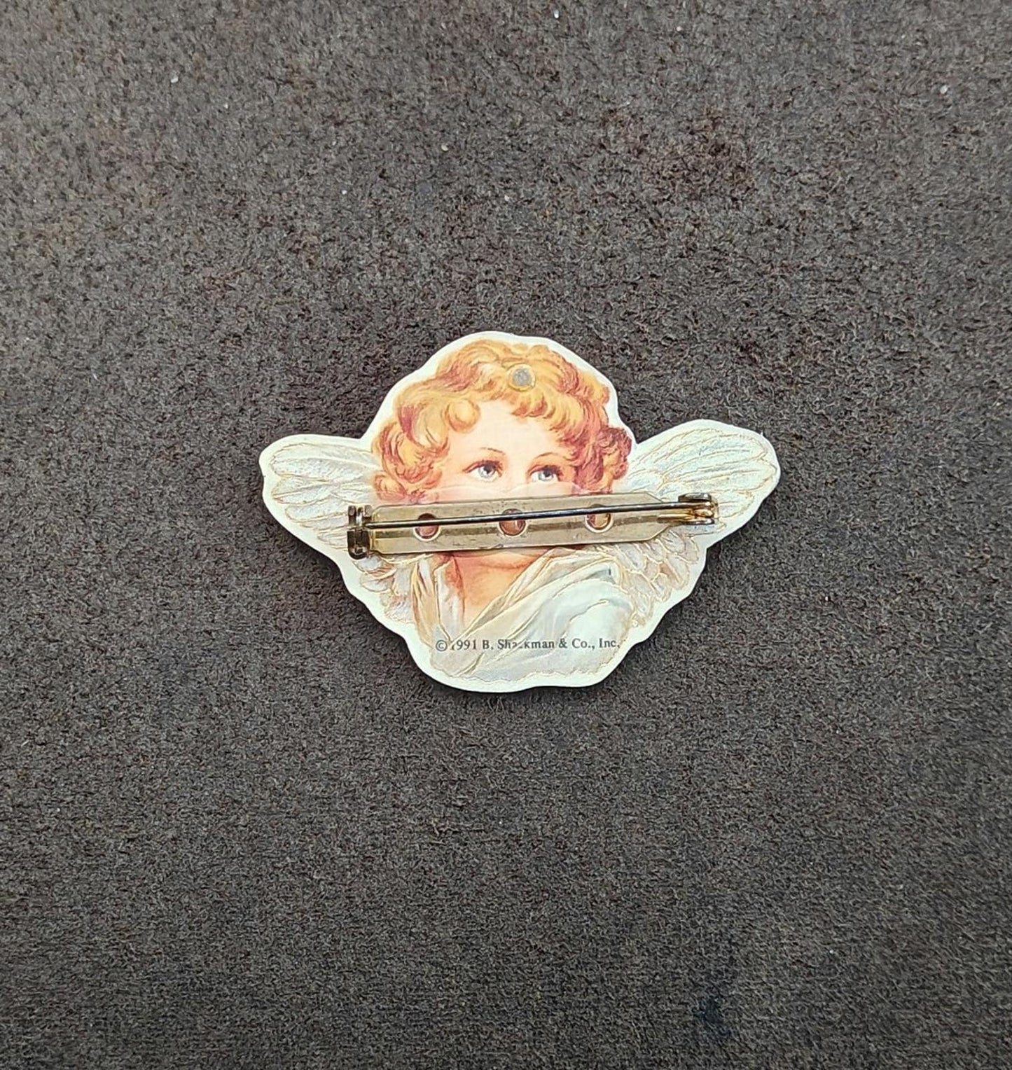 1991 B. Shackman Victorian Style Cardboard Angel/Cherub Die-cut Brooch
