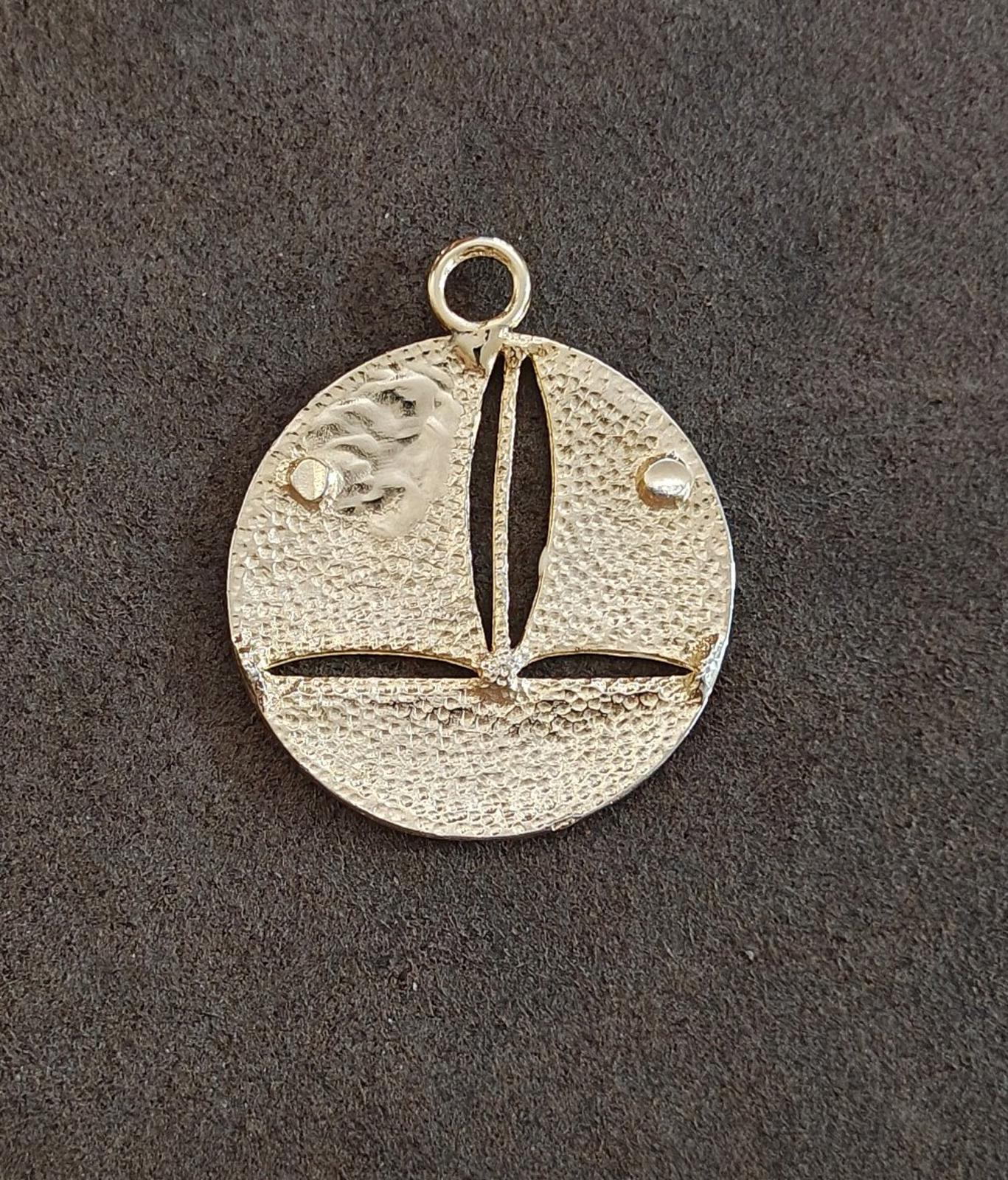 1960's Large Nautical Sailboat Gold Tone Enamel Pendant