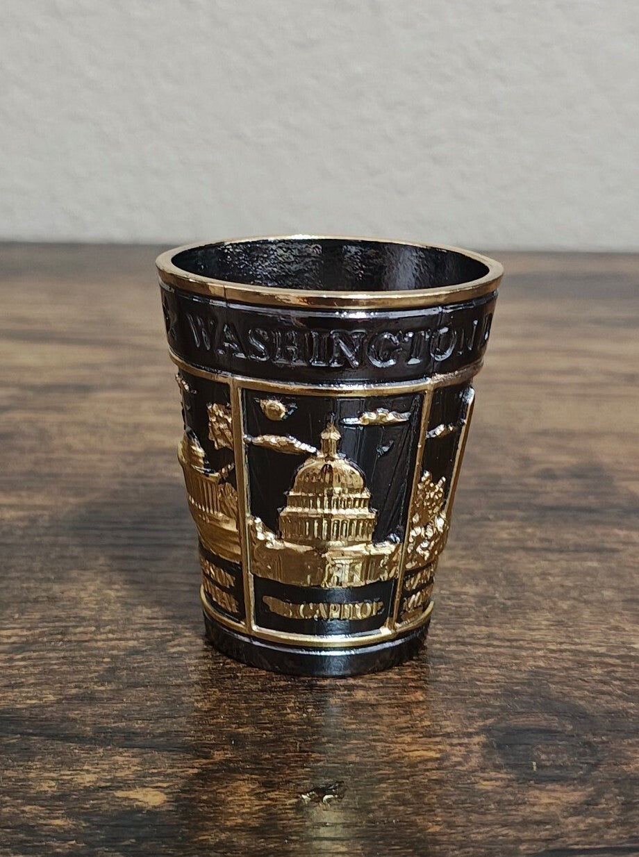 Washington D.C. Souvenir Gold & Black 3D Embosses Shot Glass