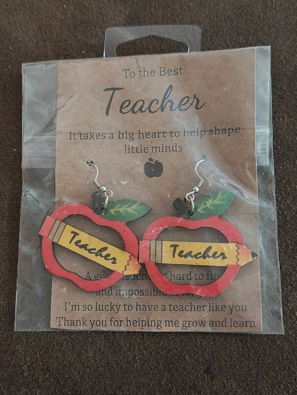 Lightweight Wooden Teacher Appreciation Dangle Earrings New