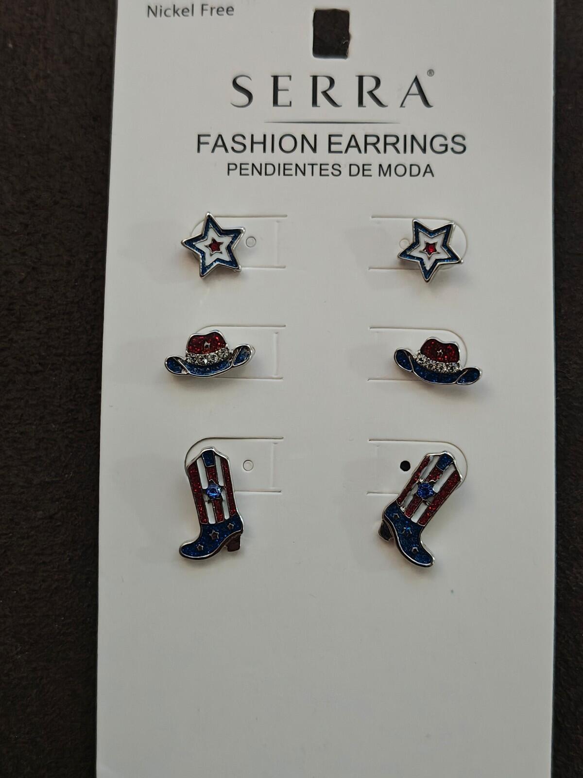 Serra Brand Patriotic Fashion Earrings With Western Themed Design New