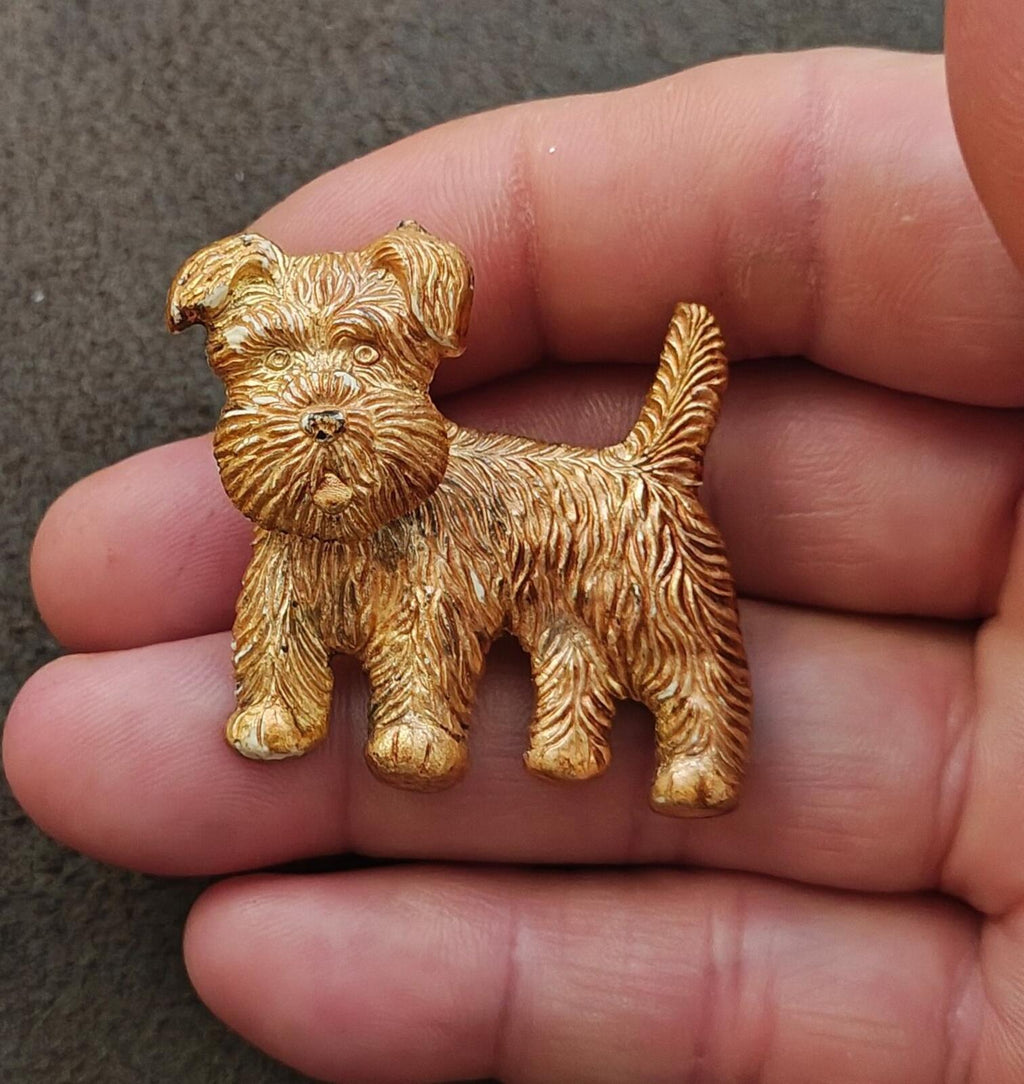 1940s/50s Articulated Head Molded Textured Terrier Brooch