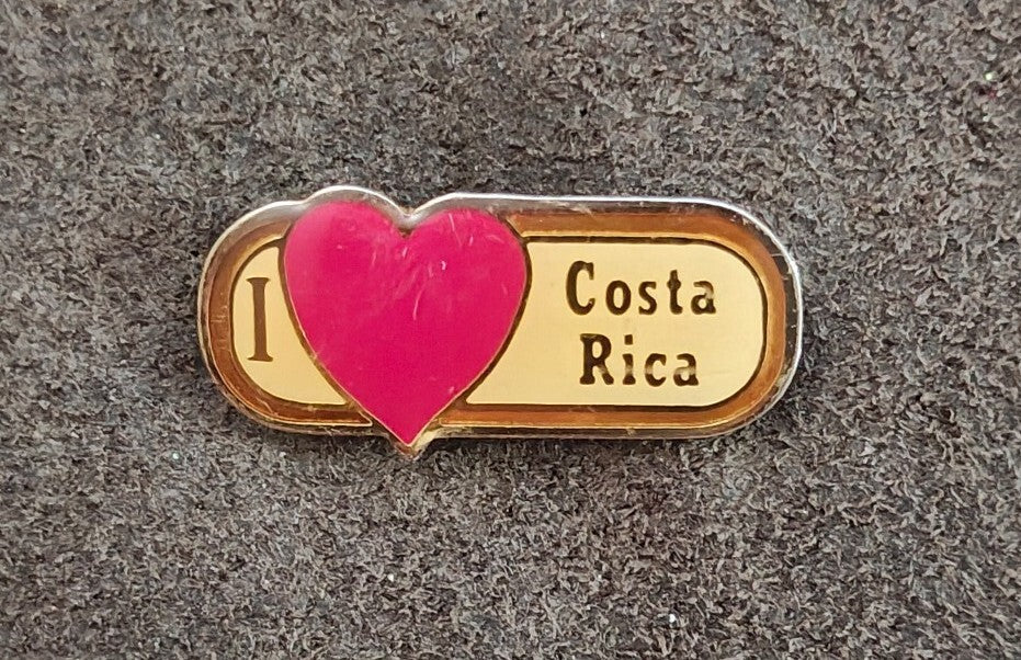1980s I Love Costa Rica Travel Souvenir Gold Tone Enamel Pin