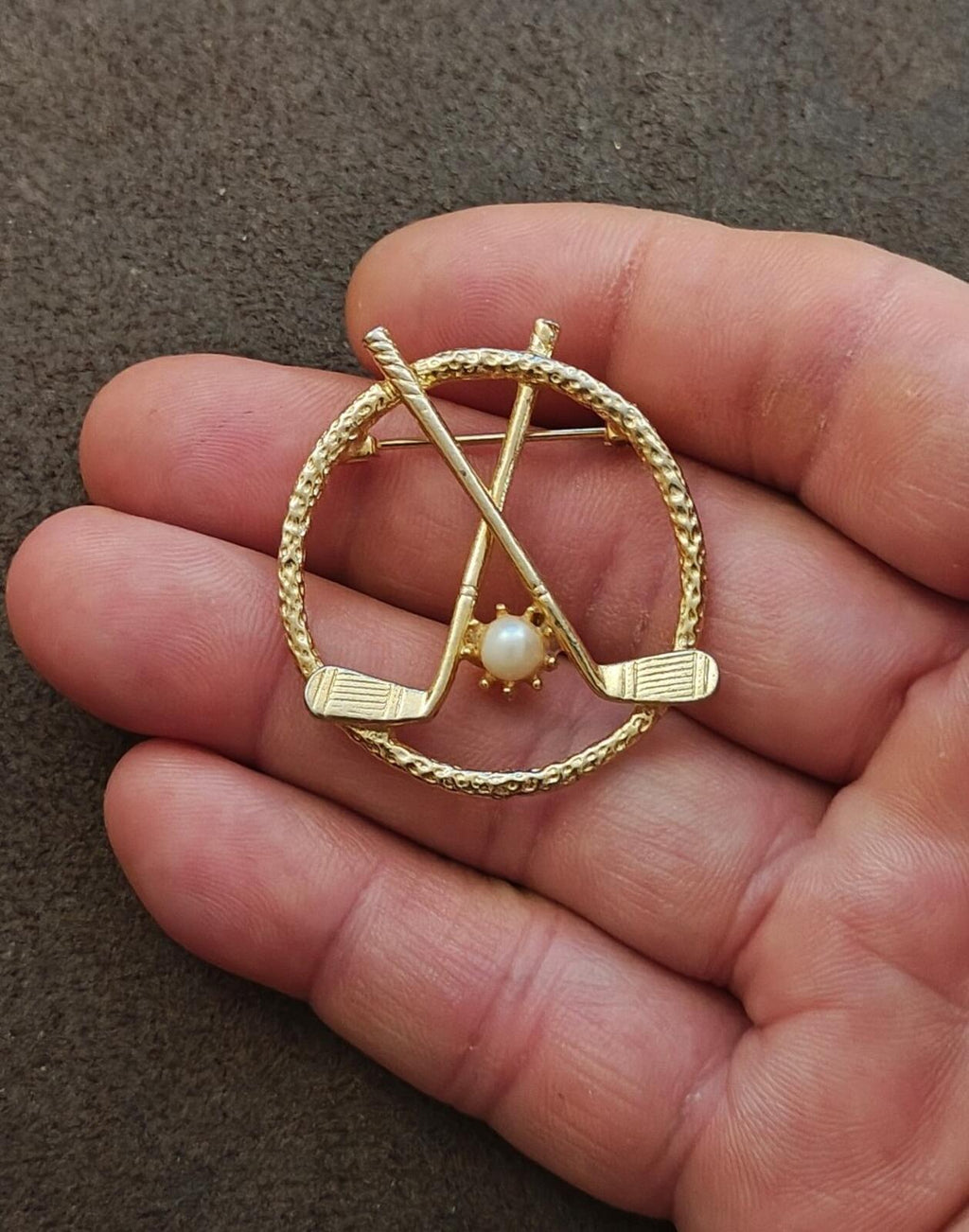 1980s Signed FAM Gold Tone Golf Brooch