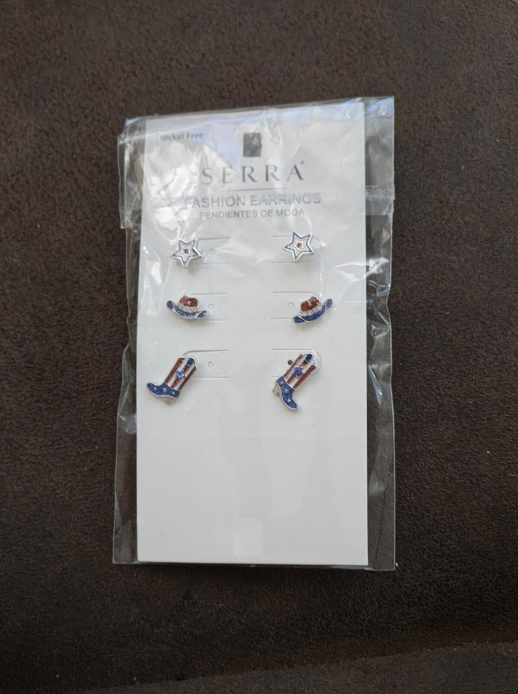 Serra Brand Patriotic Fashion Earrings With Western Themed Design New
